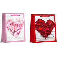 Пакет подарочный бумажный XXL "Heart roses", ЦЕНА ЗА УП. 12ШТ, 72*50*18см FS