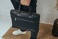 Мужская кожаная сумка для ноутбука и документов Vintage черная 152104, фото 7