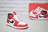 Високі шкіряні кросівки, хайтопи Nike air Jordan червоні з білим, фото 5