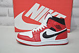Высокие кожаные кроссовки, хайтопы Nike air Jordan красные с белым, фото 3