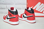 Високі шкіряні кросівки, хайтопи Nike air Jordan червоні з білим, фото 4