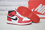 Высокие кожаные кроссовки, хайтопы Nike air Jordan красные с белым, фото 2