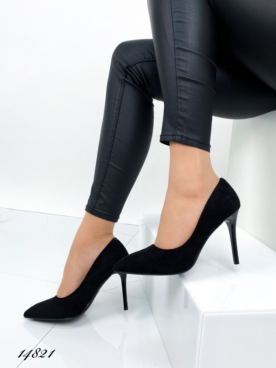 Жіночі туфлі човники чорні замшеві