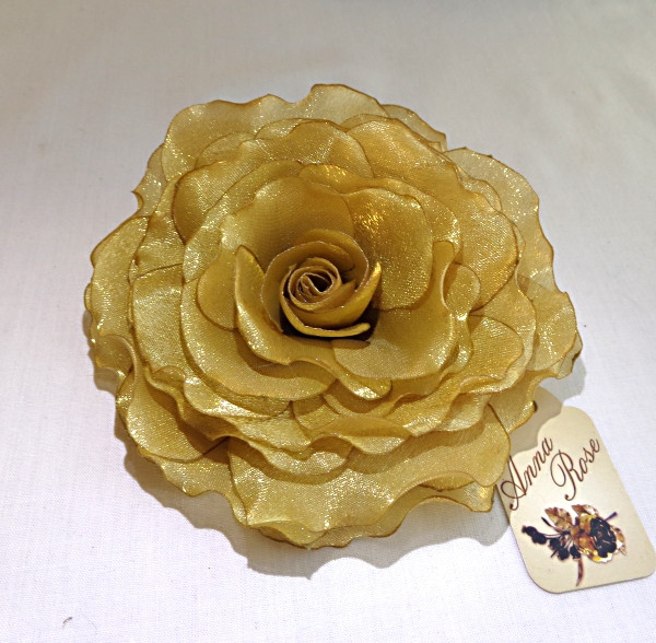 Брошь квітка з тканини ручної роботи Золота кучерява троянда-купити--в інтернет-магазині AnnaRose