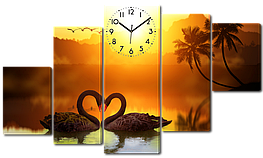 Картина з годинником Interno Полотно Чорні лебеді 142х80см (RX5926L)