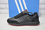 Мужские черные кожаные кроссовки Adidas Iniki Runner, фото 4