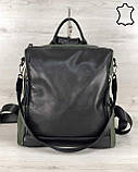 Шкіряна сумка рюкзак «Taus» чорний з оливковою, фото 2