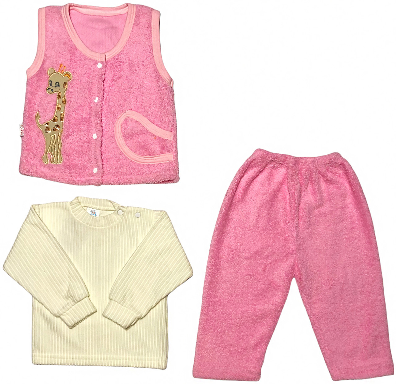 Тёплый костюм на девочку рост 74 6-9 мес для малышей ребёнка детей комплект детский махровый розовый