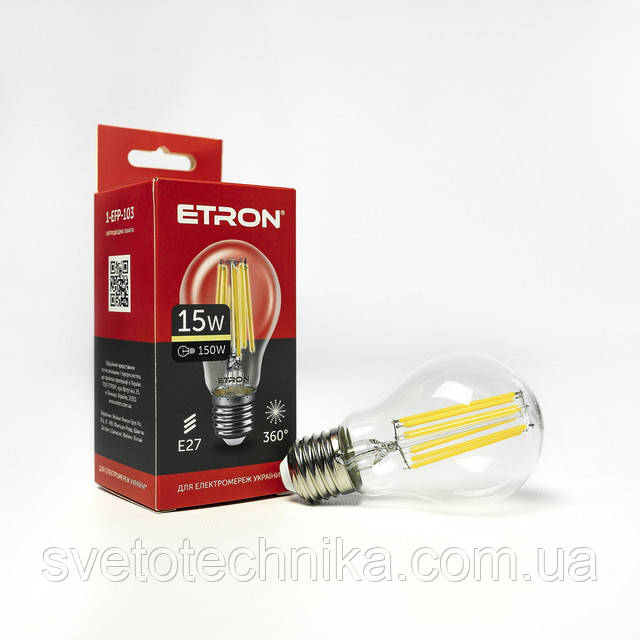Филаментная светодиодная лампа ETRON Filament 1-EFP-103 A60 15W 3000K E27 прозрачная
