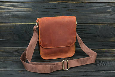 Шкіряна чоловіча сумка Генрі, натуральна Вінтажна шкіра колір коричневий, відтінок Коньяк