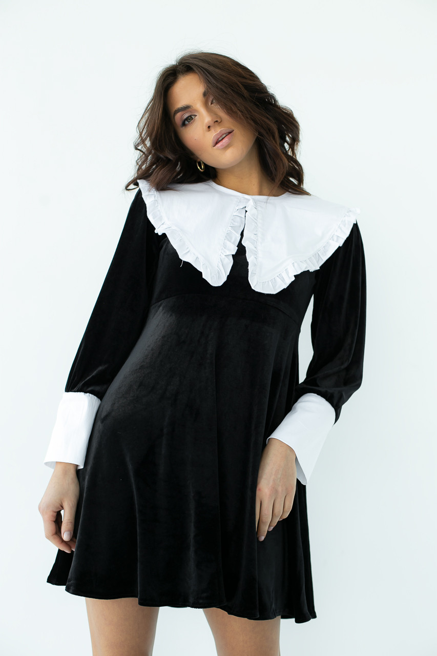 Велюрову сукню з оригінальним коміром і манжетами TOP20TY - чорний колір, S (є розміри)