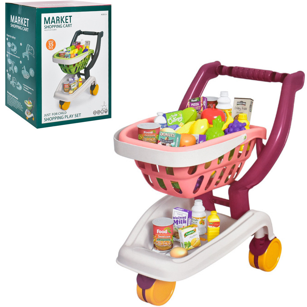 Дитячий візок для супермаркету з продуктами РОЖЕВА арт. 922-12A (922-12-13)