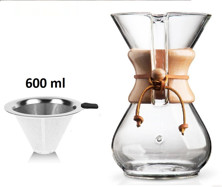 Кемекс для кофе (Chemex 600 мл.) с металлическим многоразовым фильтром