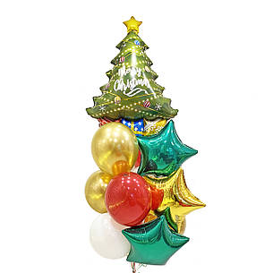 Зв'язка: новорічна ялинка, 3 білих кулі, 3 червоних дзеркальних, 3 золотих хрому, 1 зірка золота, 2 зірки, фото 2
