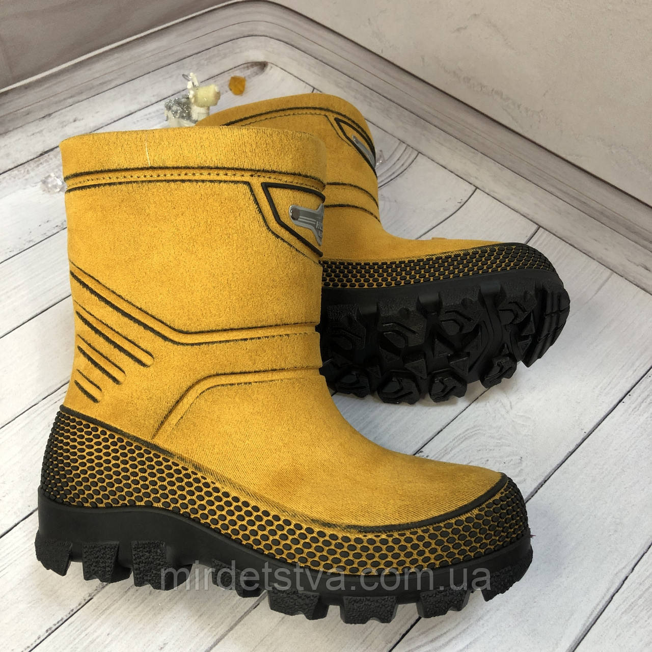 Зимові дитячі непромокальні чоботи на хутрі (жовті) Husky, розміри 25-36, Alisa Line