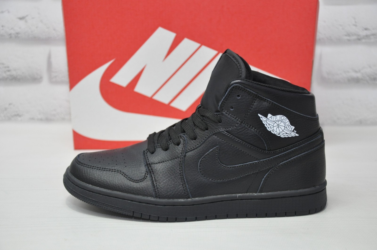 Высокие мужские кожаные кроссовки Nike air Jordan black черные