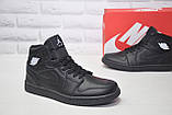 Высокие мужские кожаные кроссовки Nike air Jordan black черные, фото 3