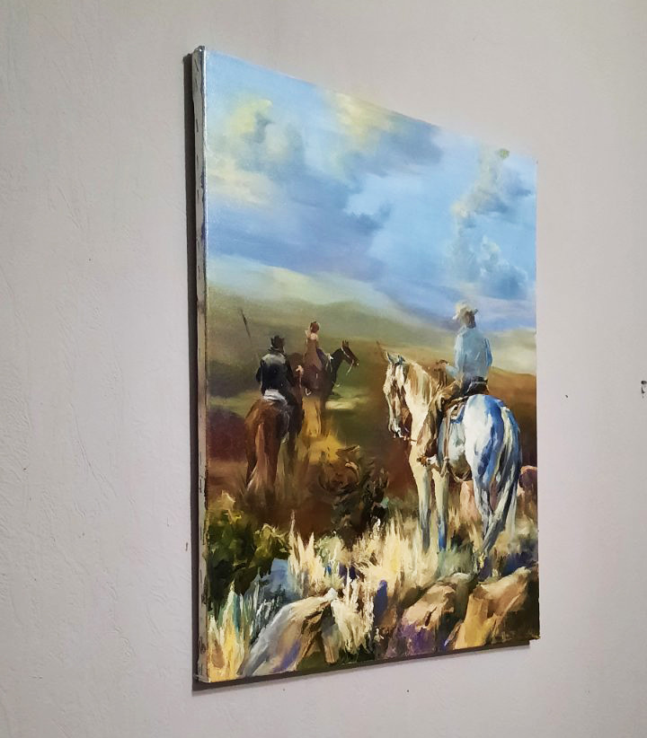 Картина "Троє в прерії", полотно, олія.
