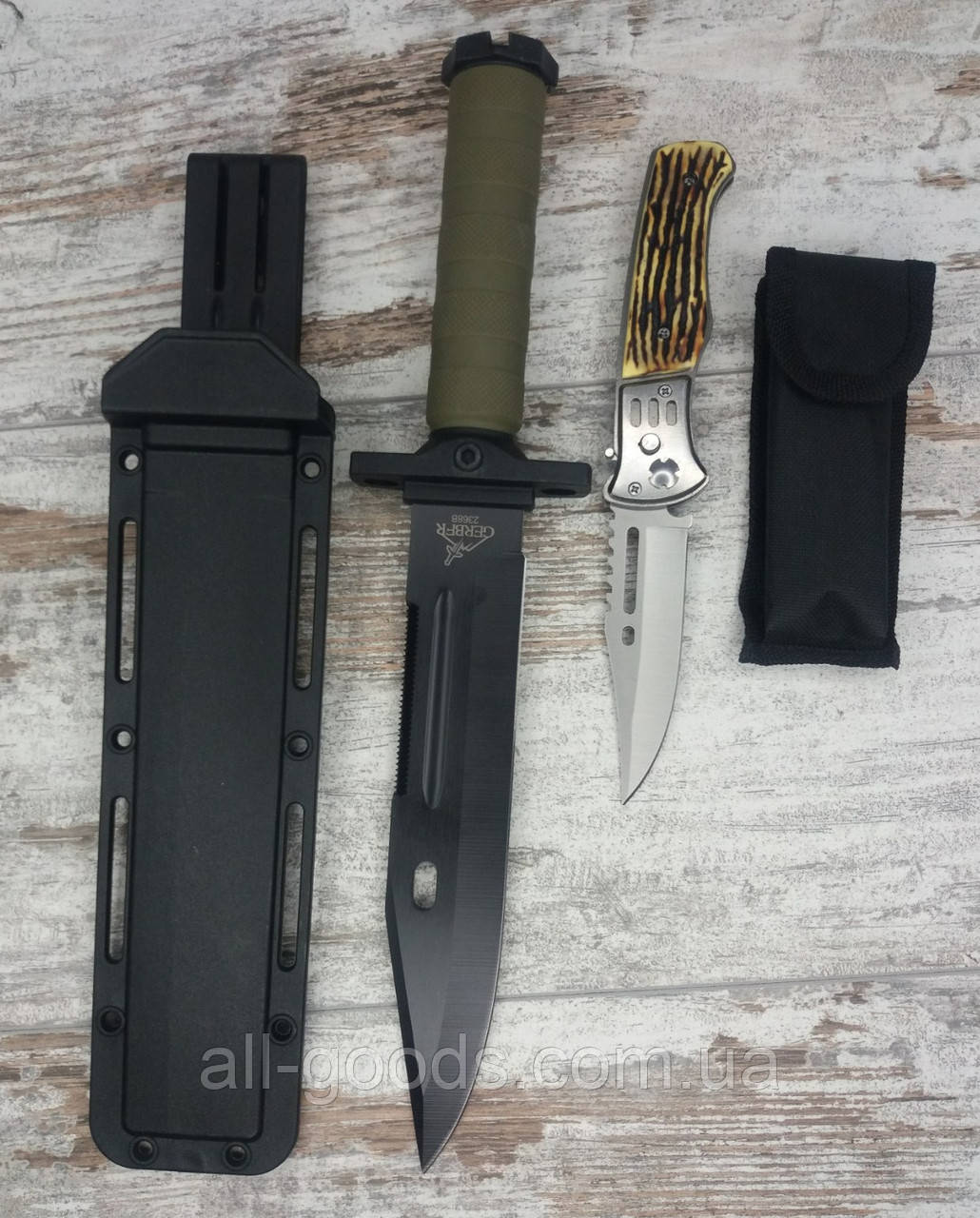 Тактичний ніж з чохлом GERBFR 2368В (35см) в комплекті з універсальним викидних ножем АК-29/21 см All