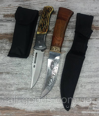 Охотничий нож COLUNBIA 22,5СМ / 742 в комплекте с универсальным выкидным ножом АК-29 / 21 см All, фото 2