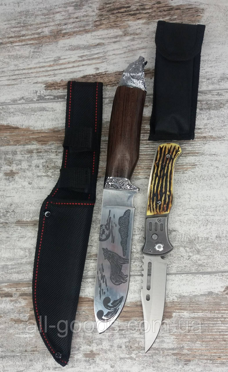 Охотничий нож ВОЛК COLUNBIA 28,5СМ / Н-931 в комплекте с универсальным выкидным ножом АК-29 / 21 см All