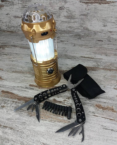 LED лампа с эффектом огня и дискошаром в комплекте с многофункциональным ножом мультитул-плоскогубцы All, фото 2
