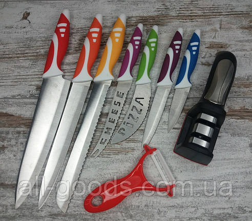 Набір кухонних ножів з 8 предметів в комплекті з ручною точила для ножів Household Knife Sharpener All, фото 2