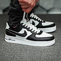 Чорно-білі шкіряні чоловічі кросівки Nike Air Force 1, фото 1