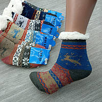 Шкарпетки дитячі на хутрі, олень + сніжинка, Wan Lu р22-26, силіконовий гальма, асорті, фото 1