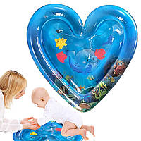 Развивающий надувной детский водный коврик игровой акваковрик подводный мир для малышей в форме сердца AN