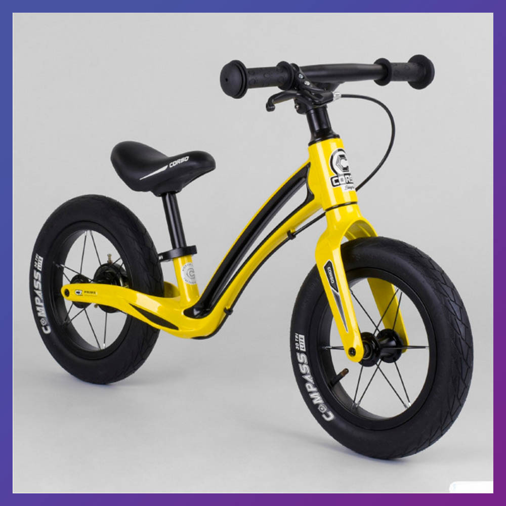 Детский беговел велобег на магниевой раме 12 дюймов Corso Prime C7 50457 желтый