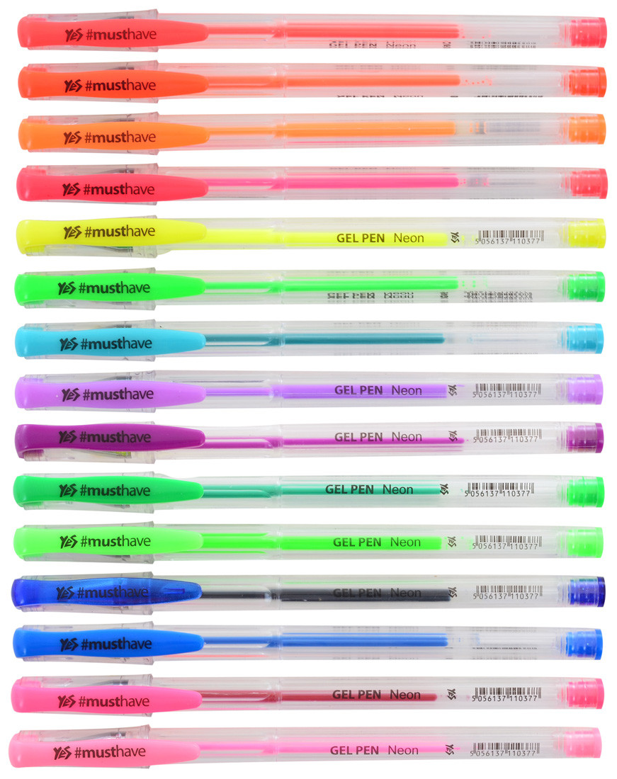 Ручка гелевая YES "Neon" 15 цв, 30 шт/тубус