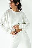 Жіночий трикотажний костюм світшот і штани з розпірками me joy - молочний колір, S (є розміри), фото 4