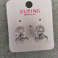 Сережки Xuping з білими каменями 9х15мм родій купити оптом в інтернет магазині