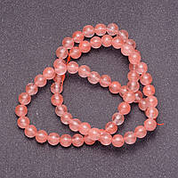 Намистини з натурального каменю рожевий Халцедон на волосіні гладкий кулька d-4мм L-38см оптом