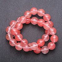Намистини натуральний камінь рожевий Халцедон на нитці гладкий кулька d-12(+-) мм L-37см оптом