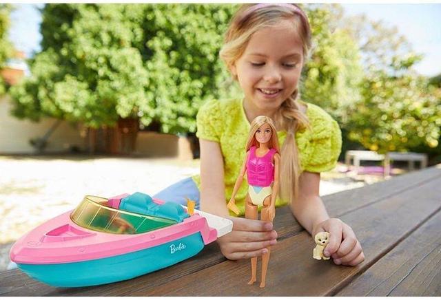 Кукла Barbie Барби в купальнике и лодка, спасательный жилет и щенок GRG30 оригинал