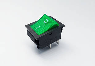 Переключатель клавишный IRS-201-1C, с подсветкой, 2 группы, ON-OFF, 4 pin, 16A 250VAC, зеленый