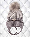 Тепла дитяча зимова шапка капучіно-беж на флісі c помпоном і зав'язками для дівчинки 1, 2, 3, 4 роки, фото 7