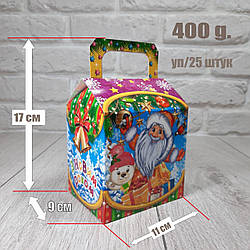 Новогодняя коробка для конфет 400 грамм "Санта и снегири" уп/25 штук