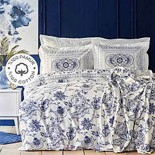 Набор постельное белье с покрывалом пике Karaca Home - Amar mavi синий pike jacquard евро
