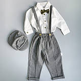 Комплект 4в1,сорочка з довжин рук на гудзиках+штани+бабочка малий. Сірий 9052 Murat baby Туреччина 68(р), фото 2