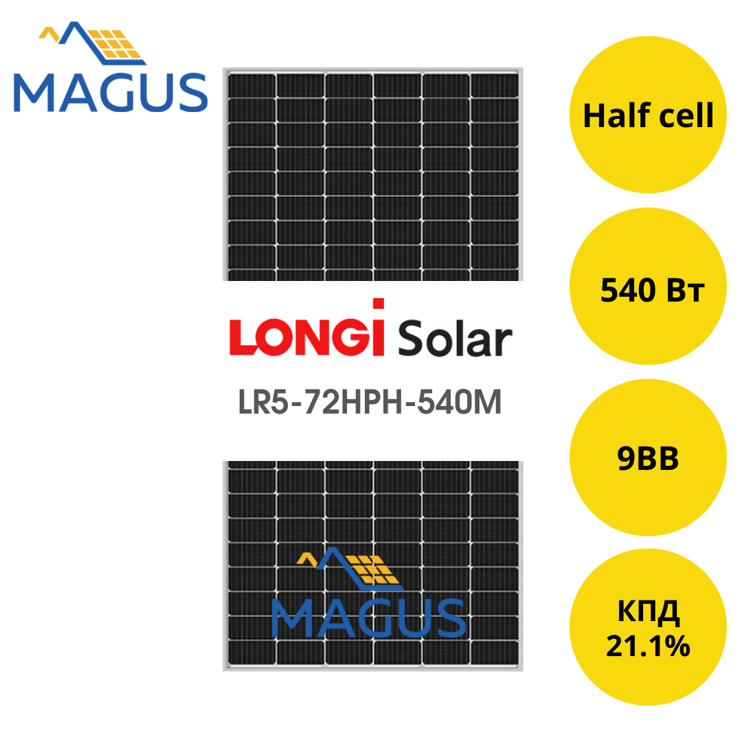 Солнечная батарея Longi Solar LR5-72HPH-540M, 540 Вт 9BB Half Cell (монокристаллическая)