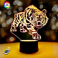 3D нічник "Тигр 3" (ЗБІЛЬШЕНЕ ЗОБРАЖЕННЯ) подарункова упаковка + 16 кольорів + пульт ДК + мережевий адаптер + ба, фото 1