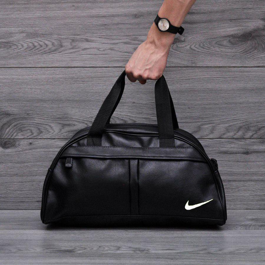 Черная спортивная кожаная сумка Nike, Найк (эко кожа). Мужская / женская сумка для тренировок, спорта и дороги
