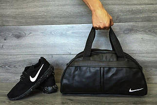 Черная спортивная кожаная сумка Nike, Найк (эко кожа). Мужская / женская сумка для тренировок, спорта и дороги, фото 2