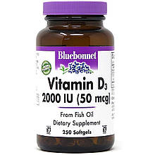 Вітамін D3 2000IU, Bluebonnet Nutrition, 250 желатинових капсул
