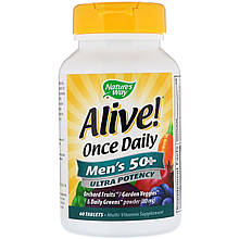 Мультивитамины для Мужчин 50+, Alive! Once Daily, Men's 50+ Multi-Vitamin, Nature's Way, 60 Таблеток