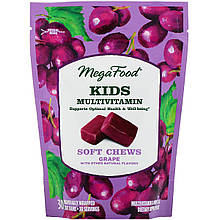 Мультивітаміни для дітей, смак Винограду, MegaFood, 30 жувальних цукерок
