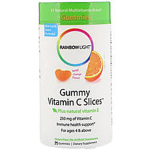 Вітамін С, часточки з терпким апельсиновим смаком, Gummy Vitamin C Slices, Tangy Orange Flavor, Rainbow Light,